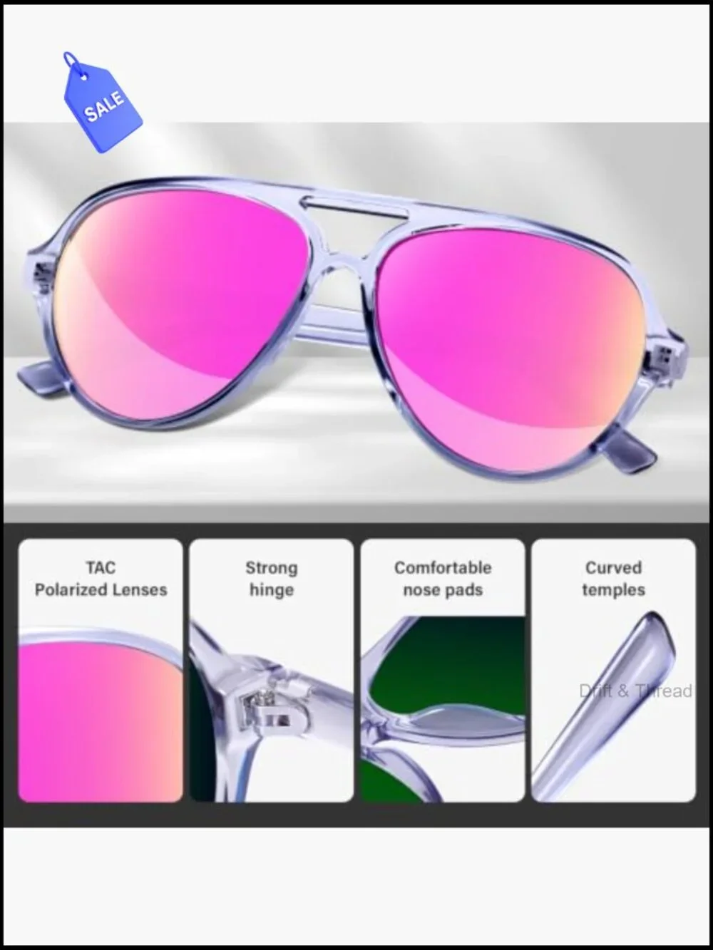Polarized Aviator Sunglasses Women Sporty Tangle Free Frame UV Protection